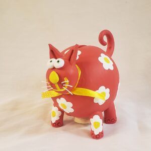 Tirelire céramique chat rouge