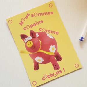 Carte postale cochon céramique