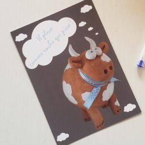 Carte postale vache céramique