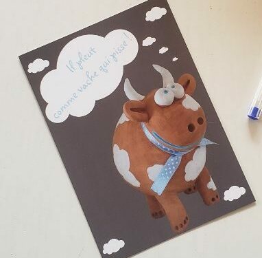 Carte postale vache céramique