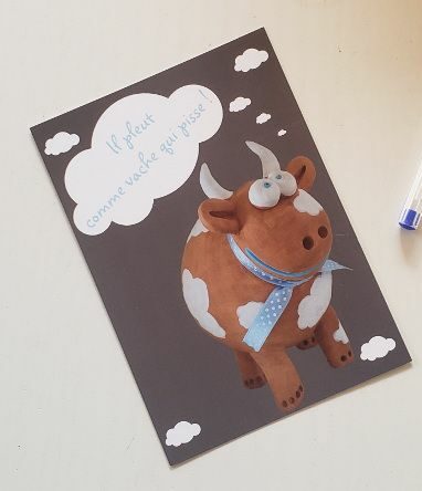 Carte postale vache céramique